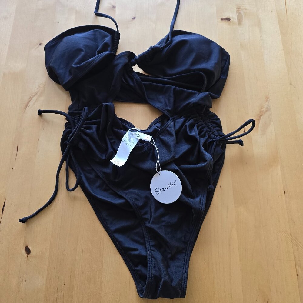 NWT Seaselfie Cut Out Women's Black One Piece Swimsuit Sz Large L